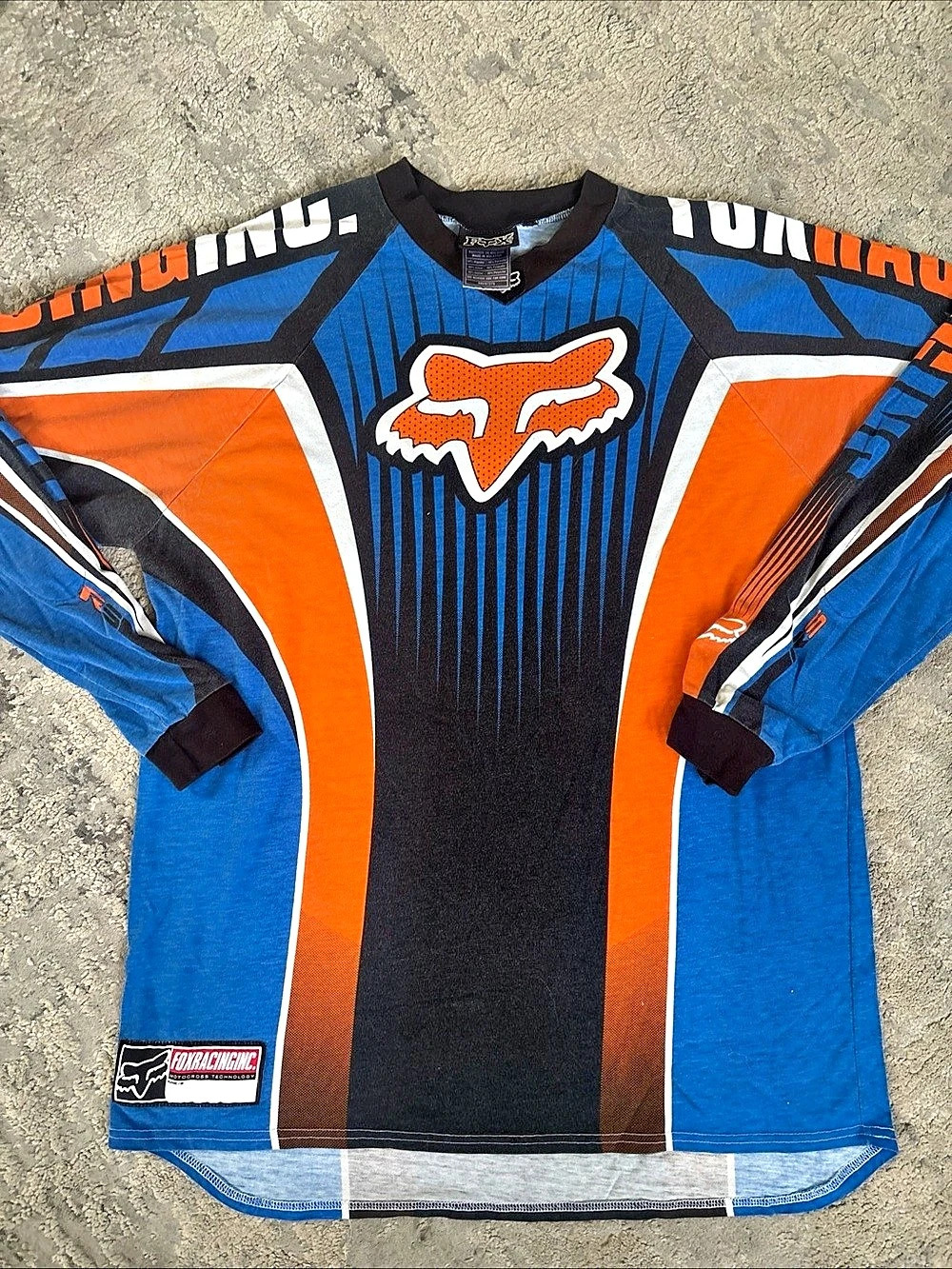 VTG Y2K 125Fox Racing Motocross Jersey Blue & Orange Size Large